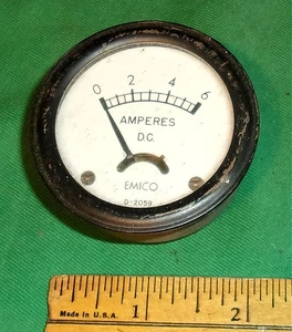 Vintage 2 1/4 Inch EMICO DC Amperes Gauge 0-6 Amps DC Perkasie PA USA - Picture 1 of 4