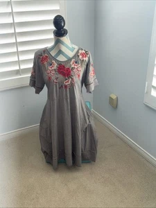 JOHNNY WAS BIYA MESH EMBROIDERED  DRESS BOHO W/SLIP LARGE RARE $228 - Picture 1 of 6