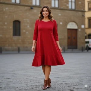 Vestido J Jill Ponte Tejido Rojo Manga 3/4 Volantes Dobladillo Pequeño XL Elastizado Mangas 3/4 - Imagen 1 de 9