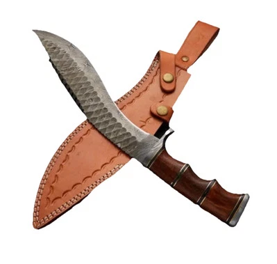 AJ SANITY Damascus Blade Knife Wood Handle - Gurkha Kukri - With Sheath