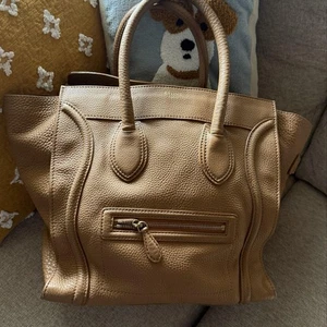 CELINE Luggage Micro Shopper Tote Bag Lether Brown Beige Excellent+ - Picture 1 of 24
