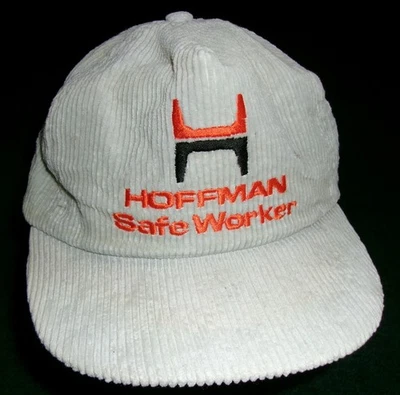 Vtg 80s HOFFMAN CONSTRUCTION TRUCKER HAT CAP SNAPBACK CORDUROY EMBROIDERY USA - Image 1 of 4