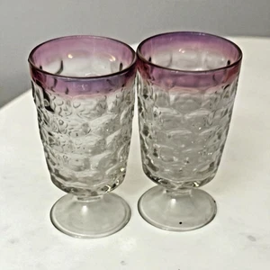 Vintage Flashed Ruby Red Rim Clear Glass Goblets – Textured Pattern – Set of 2 - Picture 1 of 6