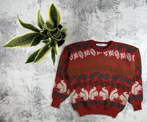 Aquascutum 100% Wool Leaves Vintage Men’s Squirrels Large Knit Sweater Pullover - Picture 1 of 12