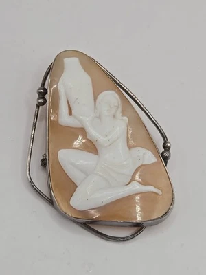 Broche camafeo antiguo de plata de ley para mujer con carcasa de tarro peso bruto 7,8 gramos Foto 1 de 2