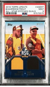 PSA 9 Bryce Harper Mike Trout 2016 Topps Update #07/25 All-Star Stitches POP 1 - Picture 1 of 1