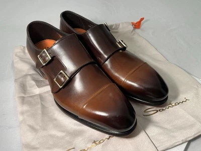 Zapatos de vestir SANTONI con doble correa de monje para hombre nuevos sin caja talla 7 Goodyear Welt hechos en Italia Foto 1 de 4