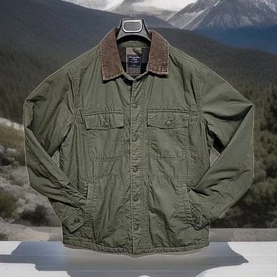 Abrigo Abercrombie And Fitch Ripstop 4 Bolsillos Tareas Forrado Franela Verde Oliva LG Foto 1 de 4