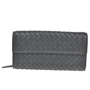 BOTTEGA VENETA Logo Intrecciato Long Bifold Wallet Leather Black 69TA154 - Picture 1 of 15