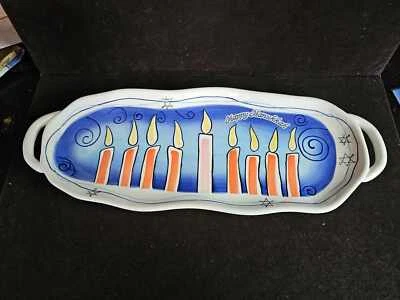 Bandeja Happy Hanukkah Bella Casa By Ganz Cerámica Menorá Judía 19 1/4" Largo Foto 1 de 4