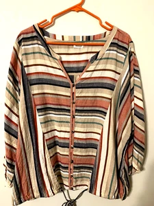 Westport Womens Top 2XL Multi-Color Asymmetrical Rainbow Stripes Tie Front - Picture 1 of 8