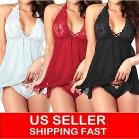 Women Sexy-Lingerie Nightwear Underwear Babydoll Sleepwear Lace G-string Set