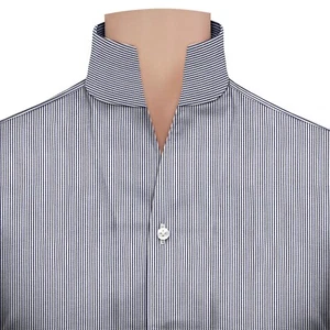 Camicia da uomo stile Karl Lagerfeld collo alto aperto a V blu navy gessato designer - Foto 1 di 9