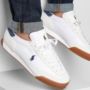 Hombre Polo Ralph Lauren Entrenadores Todas las Tallas UK Blanco Goma De Colección Años 70 RLHEWNG - Imagen 1 de 12