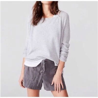 Pantalones Cortos Lou & Grey 100% Lino Corbata Cintura Pull On Gris Puños Viaje LOFT Foto 1 de 4