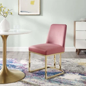 Modway Amplify Sled Base Performance Velvet Dining Side Chair in Gold Dusty Rose - Picture 1 of 10