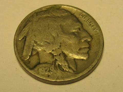 1929-P Buffalo Nickel ERROR Reverse Die Crack In Front Of Face Cover