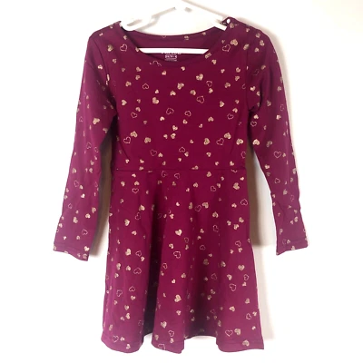 Childrens Place 4 XS Girls cotton knit Dress Hot pink silver glitter heart - Image 1 of 4