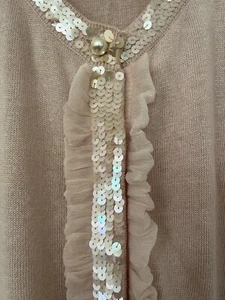 Jacqui E Women’s Cardigan Size XL Pale Pink Front Ruffle Sequins Front & Neck - Picture 1 of 8