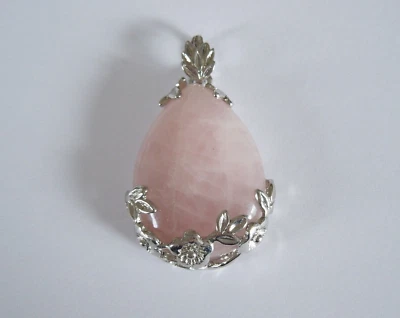 Colore Argento Gioiello Costume Pendente Con Quarzo Rosa 13,2 G/4,4 X 2,6 Cm - Immagine 1 di 4