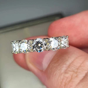 2 Ct Round Cut Diamond 14k White Gold Over Five Stone Engagement Wedding Ring - Picture 1 of 11