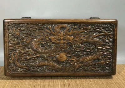 12.4'' Chinese Antique Wood Box natural Old Rosewood Box Jewelry Box Dragon - Image 1 of 4