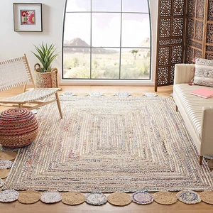 Rug Cotton Jute Chindi Runner Rectangle Hand Braided Farmhouse Area Rug Boho Rug - Picture 1 of 6