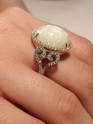 Oval Simulated Fire Opal Stunning Wedding Fancy Ring In 14k Two Tone Gold Plated - Image 1 of 4