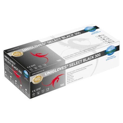 Unigloves Select Black 300 Latex Einmalhandschuhe Handschuhe S-L schwarz - Bild 1 von 2