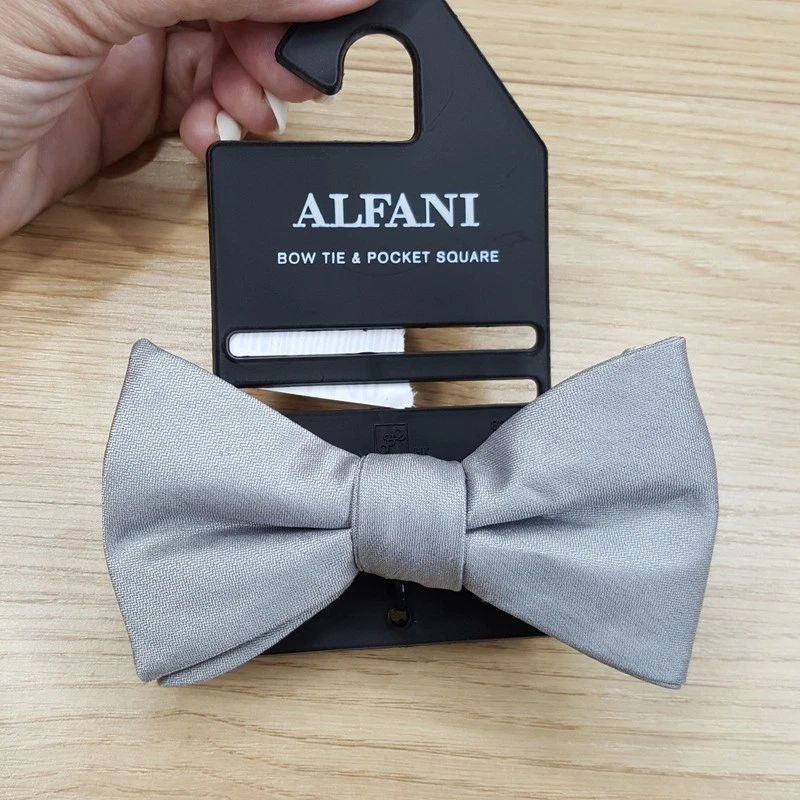 ALFANI Mens Bow Tie Solid Gray Textured Pre-Tied - Image 1 of 2