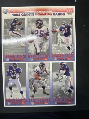 New York Giants 1993 GameDay McDonald's Juego Completo de Tarjetas 3 Hojas Sin Cortar Foto 1 de 4