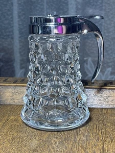 Vintage Fostoria American Heavy Glass Syrup Pitcher In Cubist Design W/Slide Top - Picture 1 of 6