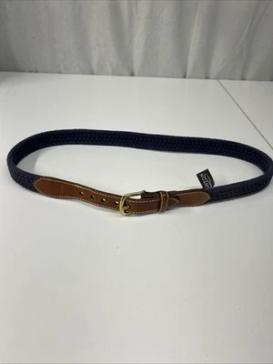 Brighton Webbed 编织蓝色带棕色皮革装饰腰带尺寸 34 — 第 1/4 张图片