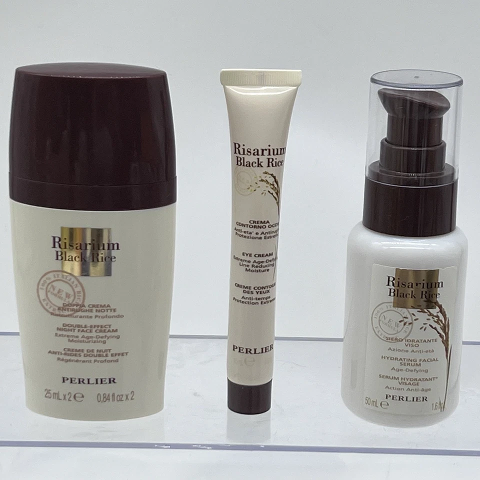 Juego de 3 Piezas Perlier Risarium Arroz Negro Belleza Noche/Crema para Ojos/Hidratante Facial Foto 1 de 4