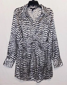 Forever 21 Abstraktes Satin Minikleid Schwarz Weiß Langarm Damen Größe L... - Bild 1 von 11
