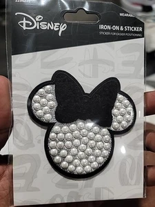 3"x 3 1/2" Minnie Mouse White Bead Head Patch Black Bow  Disney  Iron On ST2 - Picture 1 of 3