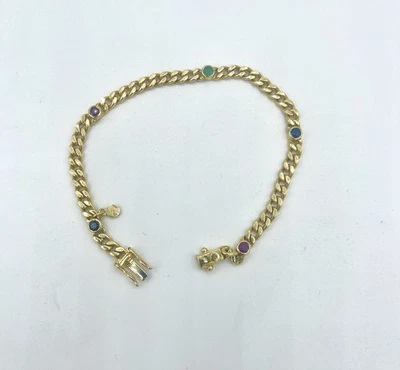 PANZER - ARMBAND  in585/- 14 crt. GG  ca. 19,5 cm mit 5 Cab. Safir,Rubin,Smaragd - Bild 1 von 4