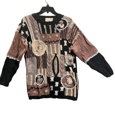 Женский винтажный коренастый свитер 90-х с геометрическим узором Crystal Kobe размер S Grandmacore - Изображение 1 из 3