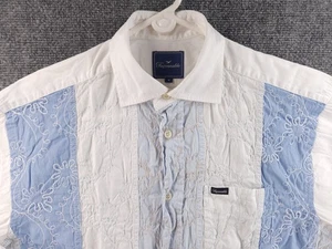 Faconnable Textured Medium White Blue Button Up Shirt Long Sleeve Embroidered - Picture 1 of 18