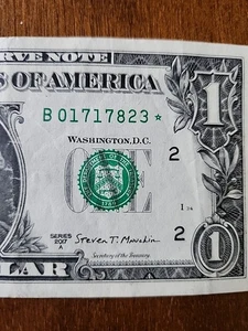 2017 A One Dollar $1 STAR NOTE #B01717823* Federal Reserve Circulated Crispy - Picture 1 of 3