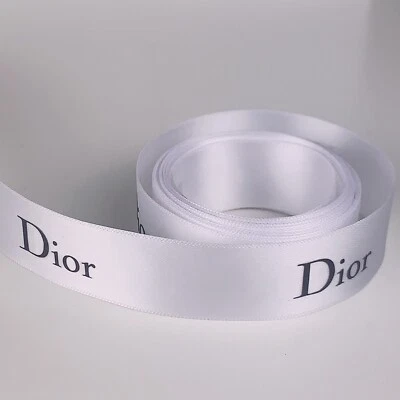 10 Yards of CHRISTIAN DIOR Holiday Ribbon White Satin w/Grey Lettering 20mm New - Image 1 of 4