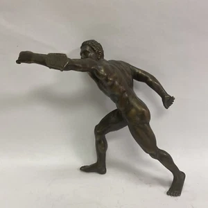 come manca base, SCULTURA VINTAGE BRONZO DI UN ATLETA OLIMPICO MASCHIO, BEL DETTAGLIO - Foto 1 di 19