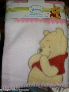 BABY BLANKET WINNIE THE POOH DISNEY HOLDING PIGLET PINK FLOWERS FLEECE  NEW VHTF - Picture 1 of 4