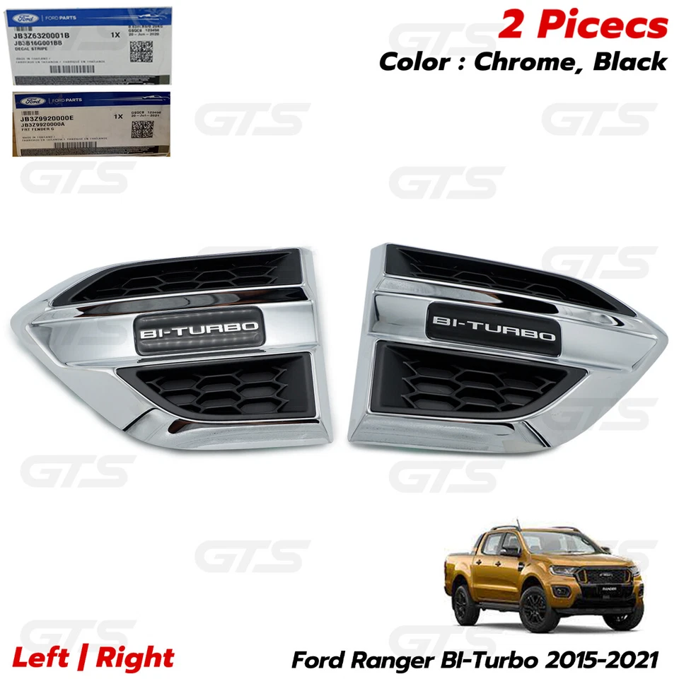 Par de flujo de aire de ventilación lateral cromado biturbo para Ford Ranger PX2 Everest 2016 2021 Foto 1 de 4