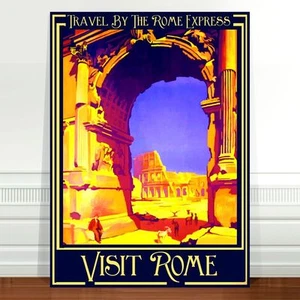 Stunning Vintage Travel Poster Art ~ CANVAS PRINT 32x24" ~ Visit Rome Colosseum - Picture 1 of 1