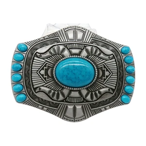 Men Women Silver Metal Buckle Western Cowboy Rodeo Fashion Turquoise Blue Beads - Picture 1 of 24