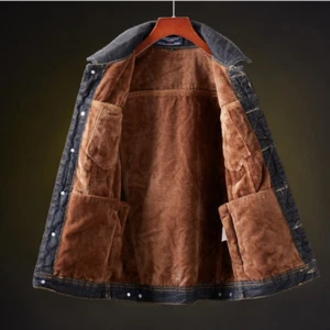 Men Denim Jacket Sherpa Fleece Lined Button Up Jean Coat Trucker Plus Size - Picture 1 of 6