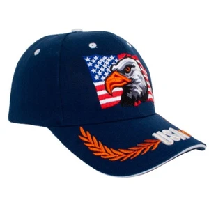 Patriotic Bald Eagle American Flag U.S.A. Adult Hat OSFM Blue - Picture 1 of 5