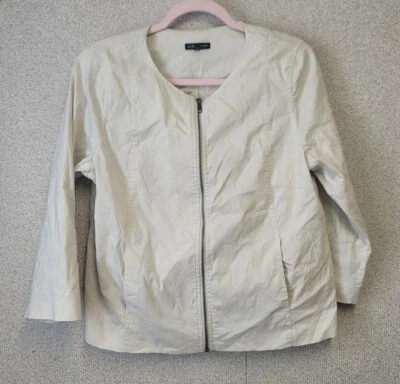 Chaqueta mediana Eileen Fisher blanca crema seda manga larga cremallera 0568 Foto 1 de 4