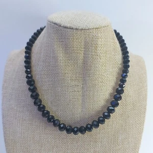 Buckley London Black Stone Beaded Necklace Shortest 15 inch facetted & Graduated - Picture 1 of 5